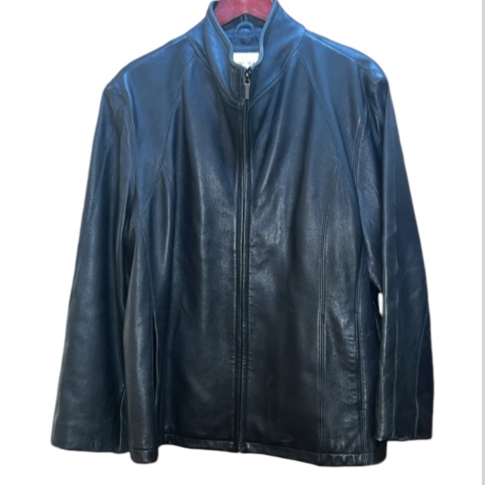 Nine West Women Separates 100% Smooth Black Leather Coat fully lined 2 slit pckt - Picture 6 of 17